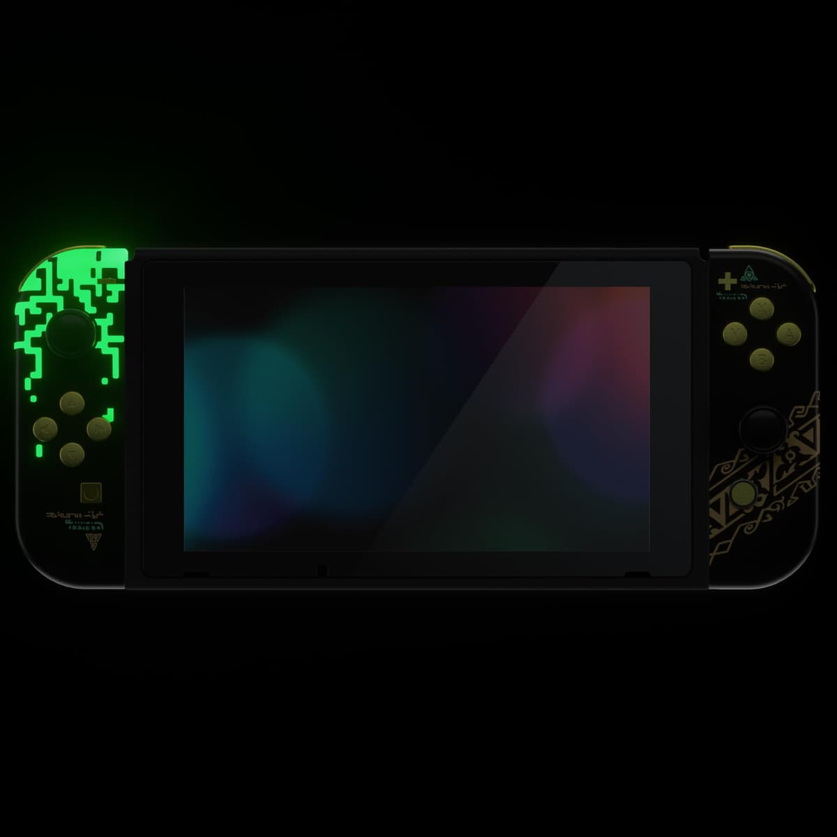 eXtremeRate DIY Replacement Shell Buttons for Nintendo Switch, Back Plate for Switch Console, Housing with Full Set Buttons for Joycon Handheld Controller - Glow in Dark - Totem of Kingdom Black — view 5