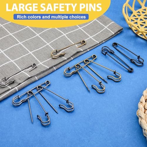 Ftyiwu Safety Pins, 3 Inch 15 Pack Large Safety Pin, Heavy Duty Safety Pins for Clothes, Diapers, Blankets, Laundry, Leather Canvas, DIY Crafts (Gun Black) — view 5