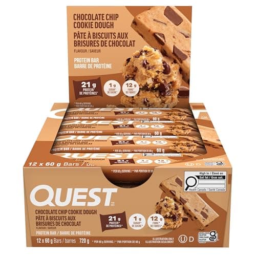Quest Nutrition Chocolate Chip Cookie Dough Flavour Protein Bar, High Protein, High Fibre, Low Sugar, Keto Friendly, 21g Protein, 1g Sugar, 12ct — view 2