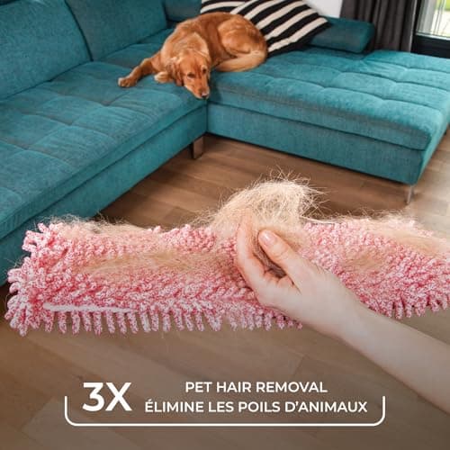 Vileda Pet Pro Microfiber Hair & Dust Mop | Flat dust mop | Three times more pet hair removal | Extra large trapezoid mop head | 100% Microfiber | Multi surface dry usage | Reusable & machine washable — view 3