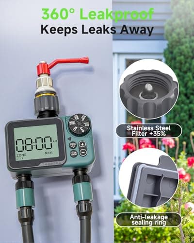 Sprinkler Timer 2 Zone & Digital Water Timer for Garden Hose, Yard, Lawn, Pool – Programmable Irrigation Controller with Rain Delay, IP55 Waterproof Auto & Manual Irrigation System — view 4