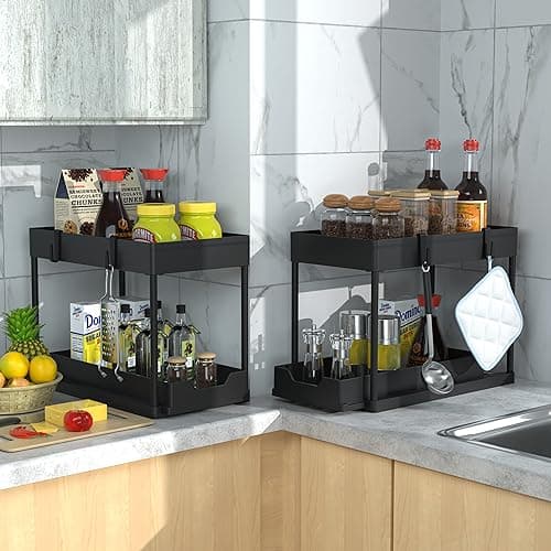 2-PACK Under Sink Organizers and Storage with Sliding Drawer, 2-Tier Bathroom Under Sink Shelf Rack,Multi-Functional Cabinet Storage Space Saver For Kitchen/Bathroom/Bedroom/Office. — view 4