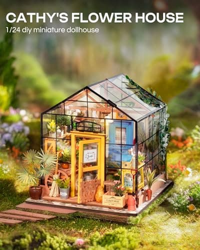 Rolife Dollhouse DIY Miniature Room Kit-Handmade Green House-Home Decoration-Miniature Model to Build-Christmas Birthday Gifts for Boys Girls Women Friends (Cathy's Flower House)