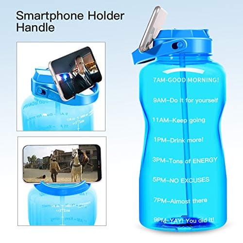 QuiFit Half Gallon Water Bottle - with Straw & Time Marker BPA Free 64 oz Large Motivational Water Jug Leak-Proof Durable for Fitness Outdoor Enthusiasts(Light Blue,64 oz) — view 2