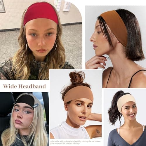 AWAYTR 6 Pack Wide Headbands for Women, Non Slip Stretchy Yoga Workout Head Bands, Trendy Everyday Fashion Hair Bands (Black/Red/Beige/Camel/Brown/Coffee) — view 5