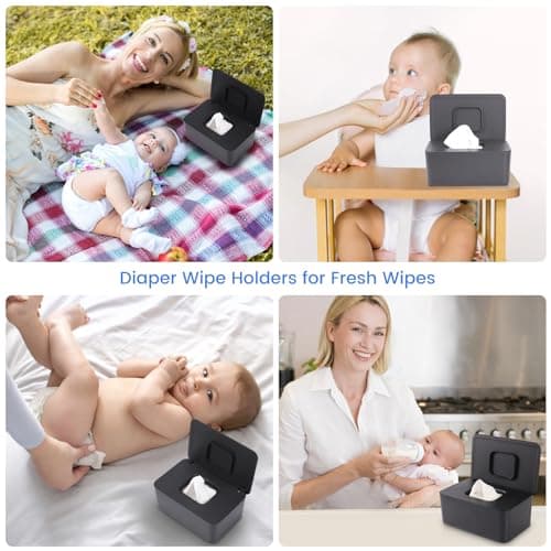 Lijroavy Baby Wipes Dispenser & Wipes Holder - Non-Slip Refillable Baby Wipes Container with Sealing Lid, Keeps Wipes Fresh, Portable Wipes Case for Travel & Home (Black)