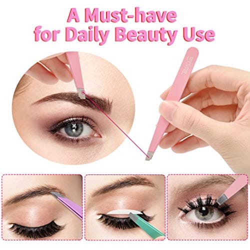 TsMADDTs 6 pcs Tweezers Set for Women, Eyebrow Tweezers with Curved Scissor for Ingrown Hair, Hair Plucking Daily Beauty Tools with Leather Travel Case — view 4