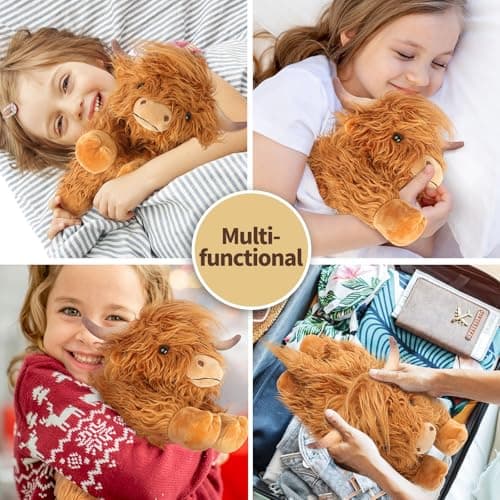 Highland Cow Stuffed Animals, Microwavable Stuffed Animal Adorable Fluffy Cow Plush for Warmth Comfort, Heatable Coolable Lavender Scent Cow Toys, Cute Soft Plushie Highland Cattle Gift for Kids Adult — view 5
