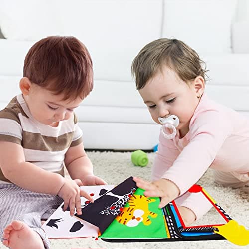 Tummy Time Baby Mirror Infant Toys Newborn 0 3 Months Brain Development with Crinkle Cloth Book Teether Black and White High Contrast Baby Toys 2 4 5 0-6 Month Boys Girls Sensory Activity Shower Gifts — view 5