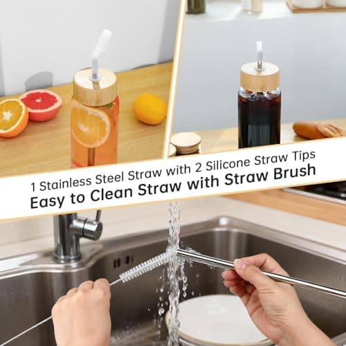 LOOFORE Glass Water Bottle 32 oz with 2 Lids and Straw, 1 Pack — view 4