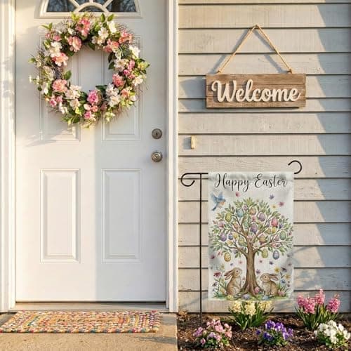 SMBLCE Happy Easter Garden Flag 12 x 18 Inch Double Sided Outside Flag, Easter Eggs Tree Bunny Yard Outdoor Easter Holiday Decoration — view 4