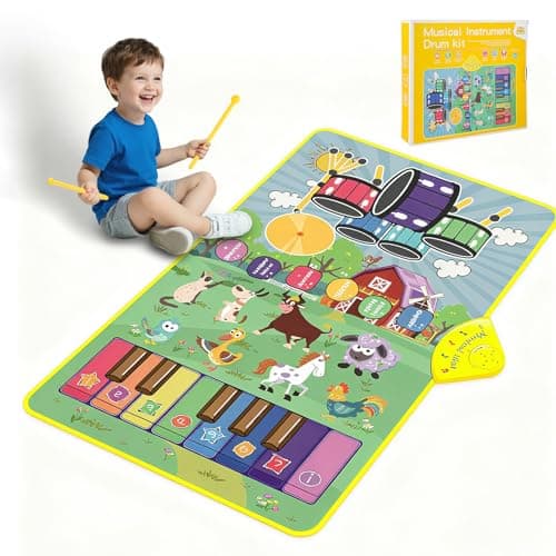 Musical Farm Animals Sounds Piano Mat for Kids, Educational Learning Toy