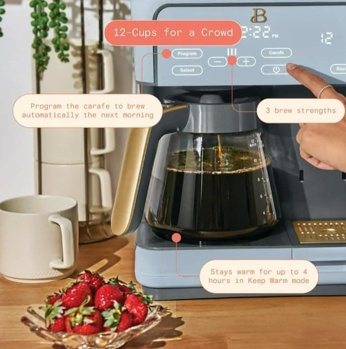 Beauti Multi Brew 12 Cup Programmable Drip & Single Serve Coffee Maker, Versatile Brewing (6oz, 8oz, 10oz, 12oz, 14oz), Pods or Ground, Over Ice option, Keep Warm mode (Cornflower Blue) — view 2