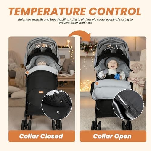 Bemece Warm Bunting Bag, Universal Winter Stroller Cover with Zip, Windproof Stroller footmuff for Baby Buggies Pushchair, Machine Washable （Hooded） — view 4