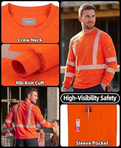 KONRECO FR Tee Shirts High Visibility Lightweight 6oz Long Sleeve Hi-Vis Flame Resistant Safety Shirts CAT 2, Heather Orange, Large — view 2