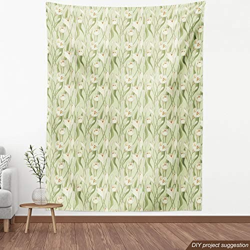 Ambesonne Garden Art Fabric by The Yard, Spring Flowers Bouquet Crocuses with Blossoming Petals Botanical, Decorative Fabric for Upholstery and Home Accents, 3 Yards, Pale Green Orange Cream — view 3