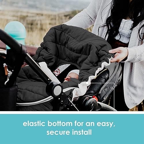 JJ Cole Winter Baby Car Seat Cover - Winter Car Seat Cover for Baby Seat or Stroller - Infant Car Seat Covers with Warm Sherpa Lining - Black — view 5