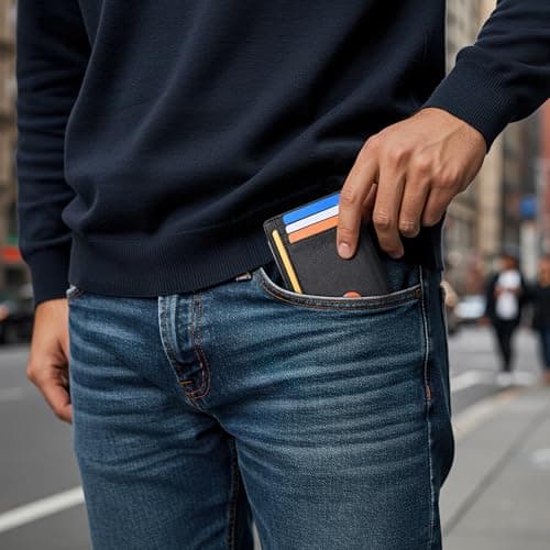 Buffway Slim Minimalist Front Pocket RFID Blocking Leather Wallets for Men Women - Cross Black — view 6