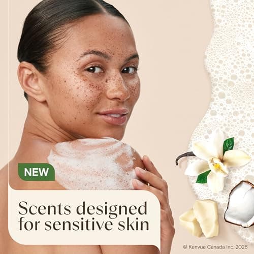 Aveeno Daily Moisturizing Body Wash with Cocoa Butter Vanilla Scent & Soothing Prebiotic Oat, Provides Long-Lasting Hydration for Sensitive Skin, Hypoallergenic, Paraben-Free, 532 mL