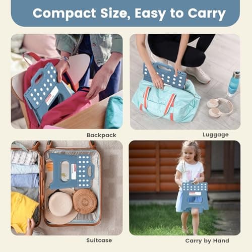 HBTower Folding Step Stool 9 Inch - Holds 600 lb, Non-Slip Surface & Carry Handle - Sturdy Step Stool for Kids, Toddlers & Adults - Compact Foldable Foot Stool for Kitchen, Bathroom, Bedroom(Blue) — view 5