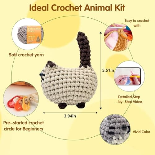 Zepiany Crochet Kit for Beginners, Crochet Cat Beginner Crochet Kit for Adults, Amigurumi Crochet Animals Cat Crafts Crochet Kits, Easy Knitting Kit Galentines Day — view 3
