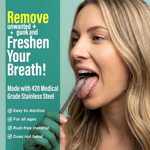 GuruNanda Stainless Steel Tongue Scraper (Pack of 2), Fight Bad Breath, Medical Grade 100% Stainless Steel Tongue Cleaner, Tongue Scraper For Adults and Kids, Great For Oral Care, Travel Friendly
