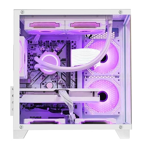 HELLOLAND Gaming PC Desktop Computer | AMD Ryzen 7 7800X3D & RTX 5070 12GB | 32GB DDR5 6000MHz RAM | 1TB SSD | PSU 650W | 240mm Liquid Cooler & ARGB Fans with Software | Windows 11 | White — view 3