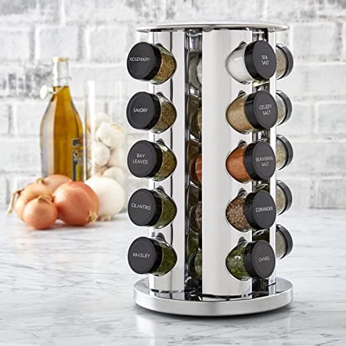 Kamenstein 20 Jar Revolving Countertop Spice Rack with Spices Included, FREE Spice Refills for 5 Years, Polished Stainless Steel with Black Caps, 30020 — view 3