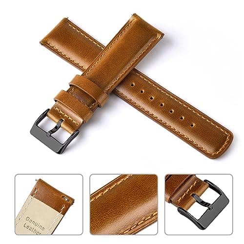 Ritche Christmas Stocking Stuffers Genuine 21mm Leather Watch Band Compatible with Timex Expedition Fossil Seiko Classic Vintage Quick Realease Watch Bands for Men Women Toffee Brown Watch Strap — view 3