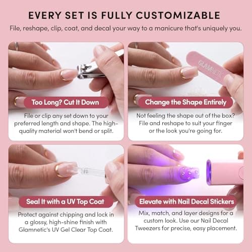 Glamnetic Press On Nails - MaDamn | French Tip UV Finish Short Pointed Almond Fake Nails, Salon Quality Semi-Transparent Nails in 12 Sizes - 24 Nail Kit with Glue — view 4