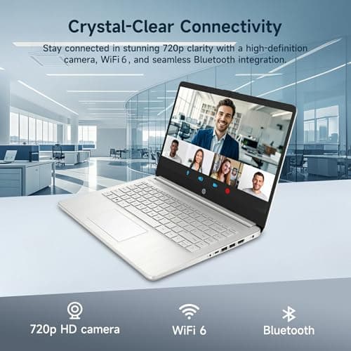 HP 14" Laptop, Intel Processor N150 (Beat i3) 4GB RAM 256GB Storage(128GB UFS + 128GB SD Card) 1-Year Office 365 Copilot AI Win11 WiFi6 Laptops-Computer for Business Student w/GM Accessory — view 4