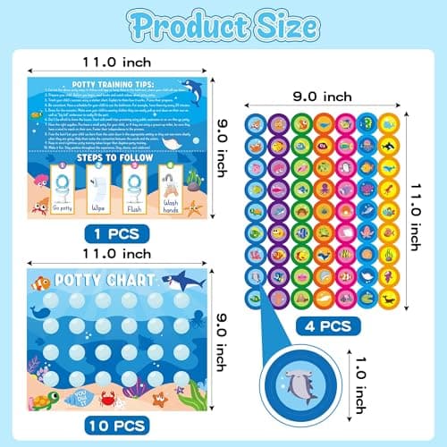 Zainpe 15Pcs Ocean Animals Potty Training Chart for Kids Sea Creatures Potty Chart with Shark Whale Stickers Marine Theme Toilet Training Reward Chart Develop Toileting Habit for Toddlers Boy Girl