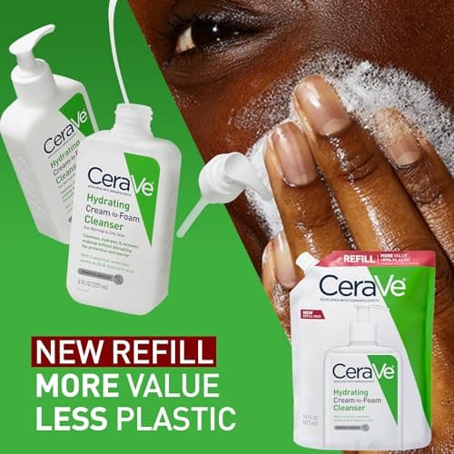 CeraVe Hydrating Cream To Foam Cleanser, Makeup Remover Face Wash For Dry Skin, Foaming Facial Cleanser With Hyaluronic Acid, Normal To Dry Skin, Fragrance Free & Non Comedogenic, 16 Ounce Refill — view 6