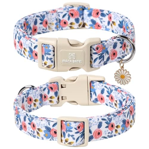 Maca Bates Blue Flower Dog Collar for Small Girl Boy Dogs with Daisy Charm,Blue Floral Pattern,Soft Adjustable Durable Cute Soft Comfortable Gift Collars for Male Female Puppy with Safety Buckle — view 6