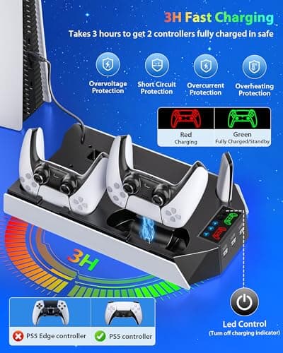 NiGamKo PS5/Slim/Pro Cooling Station with Controller Charging Station for PlayStation 5/Slim/Pro Console, PS5 Stand with Cooling Fan - Accessories Incl Headset Holder, 3 USB Hub,White & Black — view 2