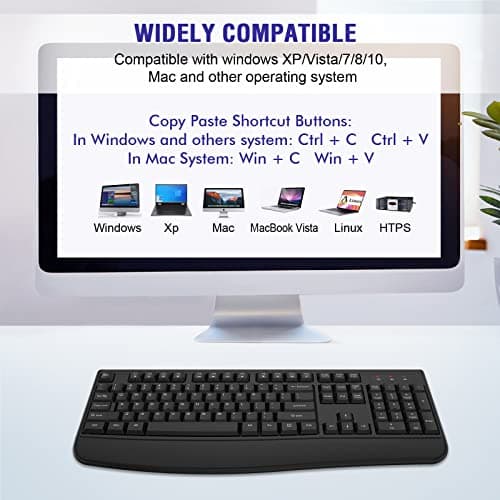 QUASIO Wireless Keyboard, 2.4G Full-Sized Ergonomic Wireless Computer Keyboard with Wrist Rest for Windows, Mac OS Laptop/PC/Desktop/Notebook(Black) — view 6