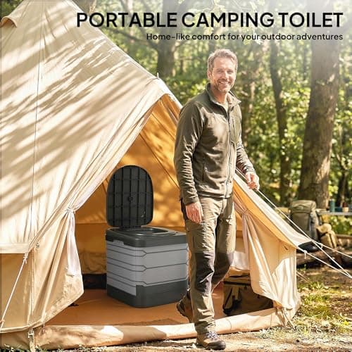 Outsunny Portable Toilet for Adults, Foldable Porta Potty Camping Toilet with 12 Coagulant Packets and 12 Disposal Bags for Camping, Travel, RV, Grey — view 2