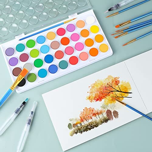 AROIC 65 Pieces Watercolor Paint Set,36 Colors Watercolor,10 Brushes,3 Refillable Water Brush Pens,16 Page Pad(8.5 * 5.5in),Profesional Watercolor Kit for Adults Artists, Beginners — view 5