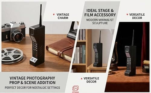 Haofy Brick Cell Phone Ornament, Vintage Cellphone, Retro Old Fashioned Cell Phone Model, Iron Vivid Brick Mobile Phone Model Photography Props for Home Living Room Decor Desktop Decoration(Black)
