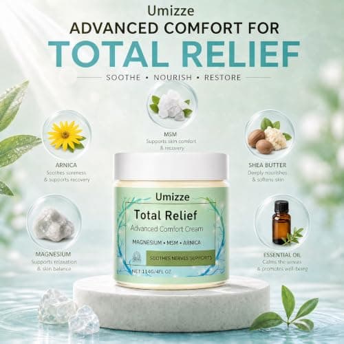 Umizze Total Relief Advanced Magnesium Cream-Joint Relief Cream with Magnesium,MSM & Arnica – Fast Absorbing,Non-Greasy Topical for Everyday Joint & Muscle Comfort，4Fl Oz