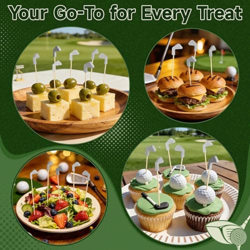 Golf Cocktail Picks, 4.7 IN Fancy Toothpicks for Appetizers, Wooden Fruit Skewers Bamboo Food Sticks for Sandwich, Masters Golf Themed Party Decorations Supplies Drinks Decor Charcuterie Accessories — view 6