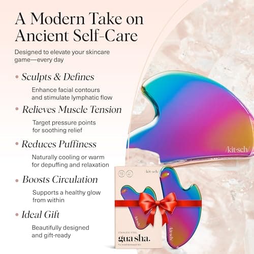 Kitsch Stainless Steel Gua Sha Facial Tools, Lymphatic Drainage Massager for Face, Chin & Jawline Sculpting, Body Guasha Tool for Muscle Tension, Skin Care Gift for Mom, Women - Irridescent — view 2