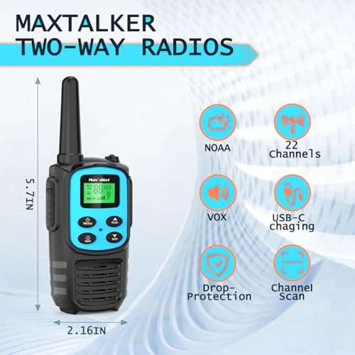 Walkie Talkies Long Range for Adult, MT10 Rechargeable Walkie Talkies FRS Two Way Radio, NOAA, 1200mAh Li-ion Battery USB-C Cable, LED Flashlight, VOX Walkie Talkie for Hiking Camping 3Pack — view 2