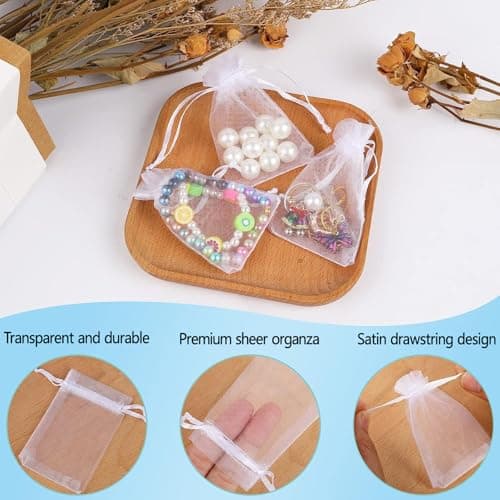 Bezall 50Pcs White Organza Bags 3x4 Inch, Sheer Wedding Party Favor Bags with Drawstring, Jewelry Gift Bags Christmas Candy Pouches — view 3