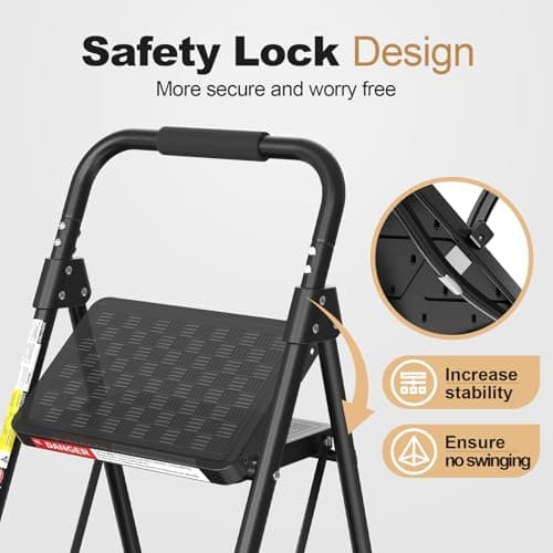 HBTower Step Ladder, 4 Step Ladder with Wide Anti-Slip Pedal, Step Stool Foldable with Cushioned Handle, 330 Capacity for Home and Kitchen — view 2