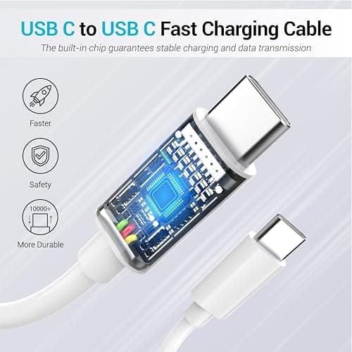 TZBAY 4-Pack 6ft 60W USB-C to C Fast Charging Cable, Type C to C Charger Cord for iPhone 17, 17 Air, 17 Pro, 17 Pro Max, 16,16 Plus, 16 Pro, 16 Pro Max, 15, Pad Pro, Galaxy S25, S24- White — view 2