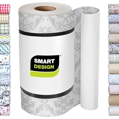 Smart Design Bonded Grip Shelf Liner - 12 Inch x 10 Feet - Non Adhesive, Strong Grip Bottom, Easy Clean Kitchen Drawer, Cabinet, Cupboard Dresser Protector Cover, Non Slip Rubber Mat - Fleur Gris
