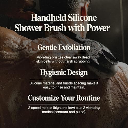 Black Wolf Silicone Body Scrubber & Exfoliator - Vibrating Loofah Shower Scrubber Brush with Handle Extension for Back - Deep Cleaning & Exfoliating Body Scrub - Bath Hygiene Essentials - Men & Women — view 2