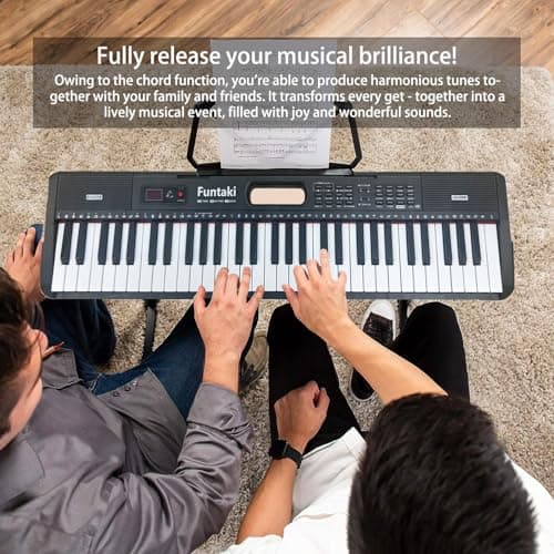Funtaki 61-Key Electronic Keyboard Piano for Adults with Light Up Keys, 61 Compact Keys Digital Pianos - Perfect Beginner Piano Black — view 3