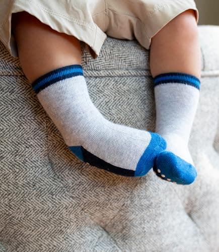 JAKIDAR 12 Pack Baby Toddler Socks Non Slip Grip Cotton Crew Socks for Boys Girls Infants Kids, Multicolor Block, 12-24 Months